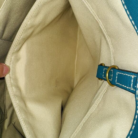 Vintage Coach Bleecker Natural Straw Tote Bag Teal Leather Boho Chic 15x13" Y2K - Picture 9 of 11